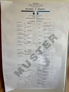 Musterwahlzettel für die Bundestagswahl 2021